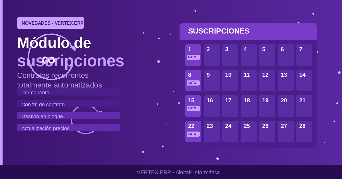 Módulo de suscripciones en VERTEX ERP